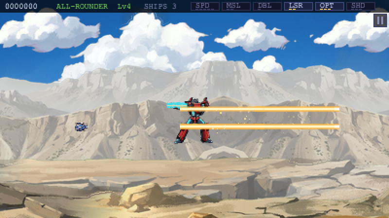 The Warblade in its robot form, unfolded from a warship, lunging with a glowing cyan sword.