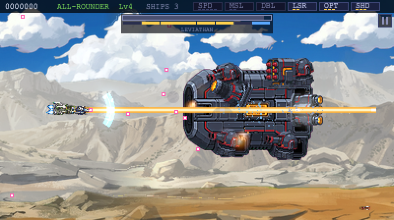 The Leviathan capital ship filling the screen with every gun firing, the player's laser striking its hull.